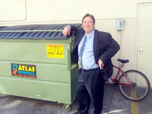 Homeless inventor Mike Williams and dumpster