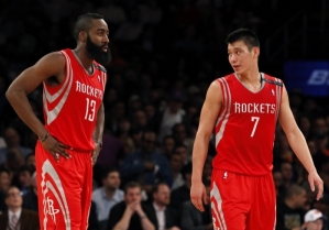 James Harden and Jeremy Lin of Houston Rocketrs