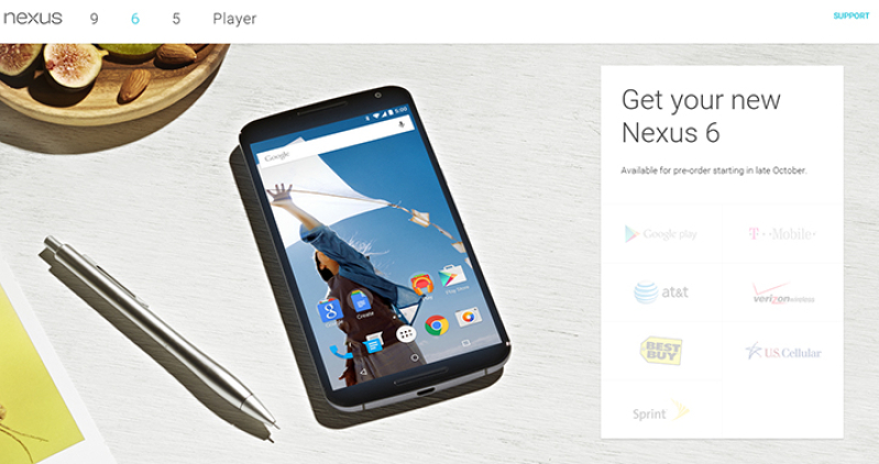 Nexus 6 product splash page