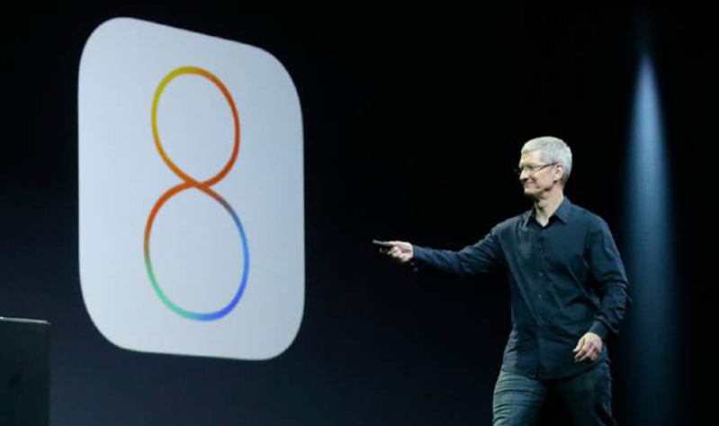 Tim Cook presenting iOS 8