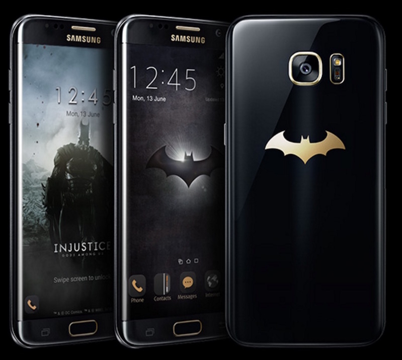 Samsung Galaxy S7 Edge Batman-themed smartphone.