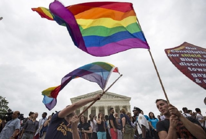 Gay Marriage Supporters Outside Supreme Court