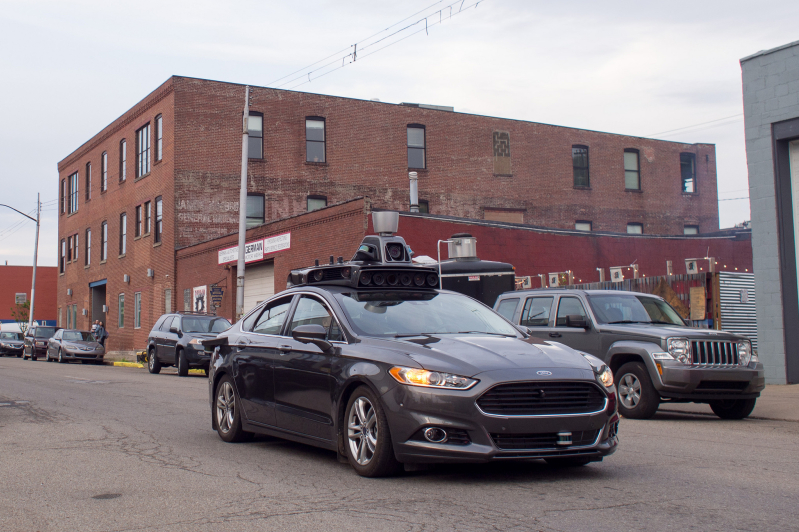 Front view of Uber's Autonomous Self Driving Car in Pittsburgh