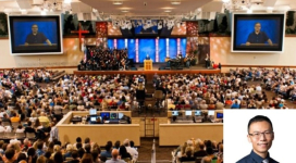 The main sanctuary during a service at Saddleback Church in the United States.